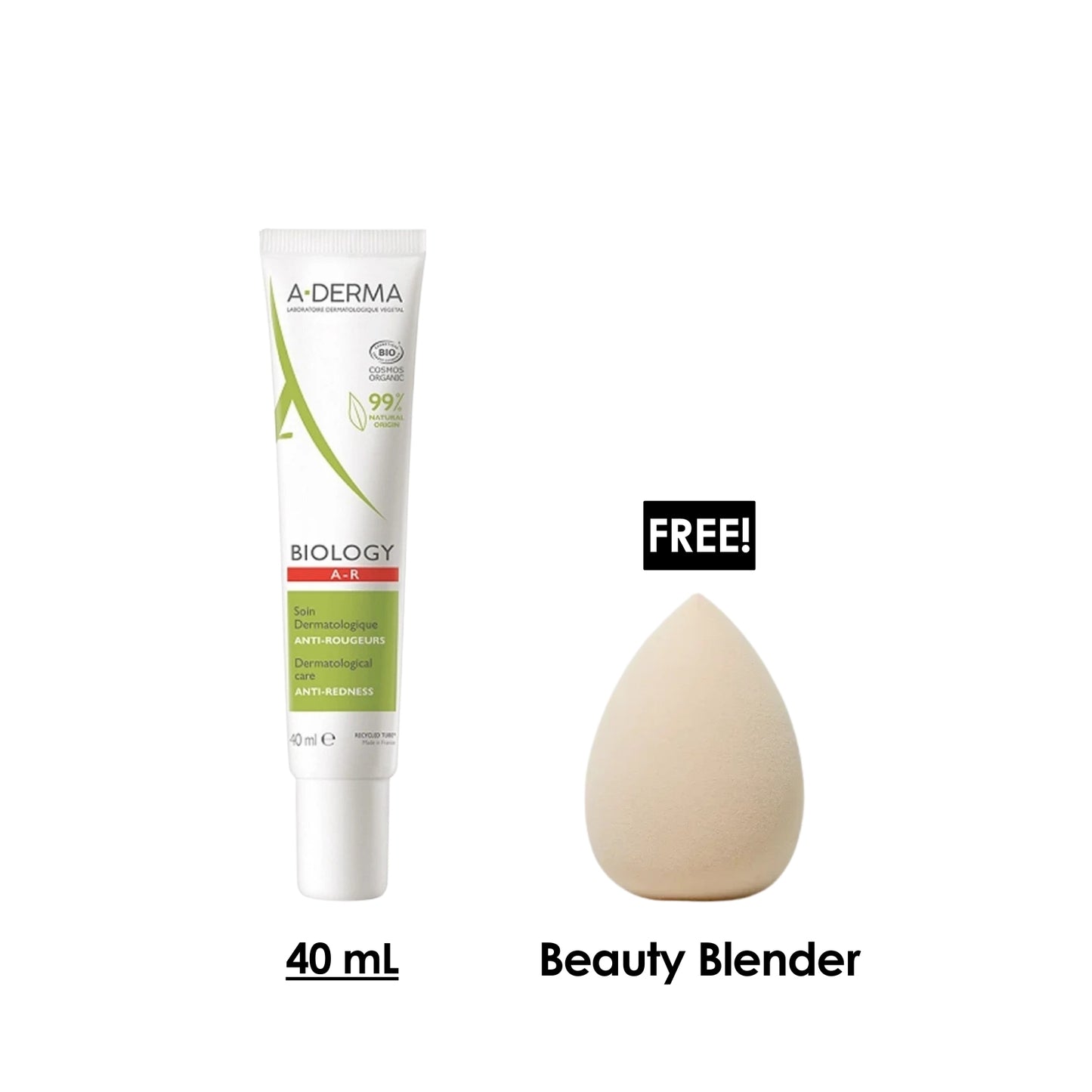 Biology AR Anti-Redness Dermatological Care Aderma 40 ML + Free Beauty Blender