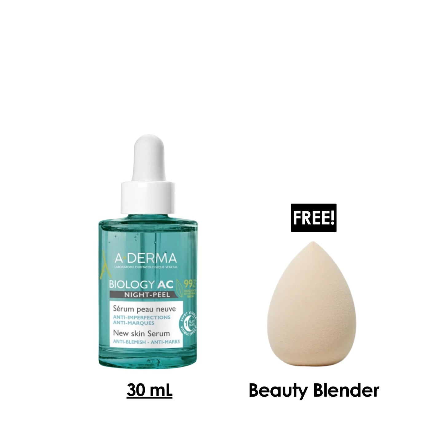 Biology AC Night-Peel New Skin Serum Organic 30 ML + Free Beauty Blender