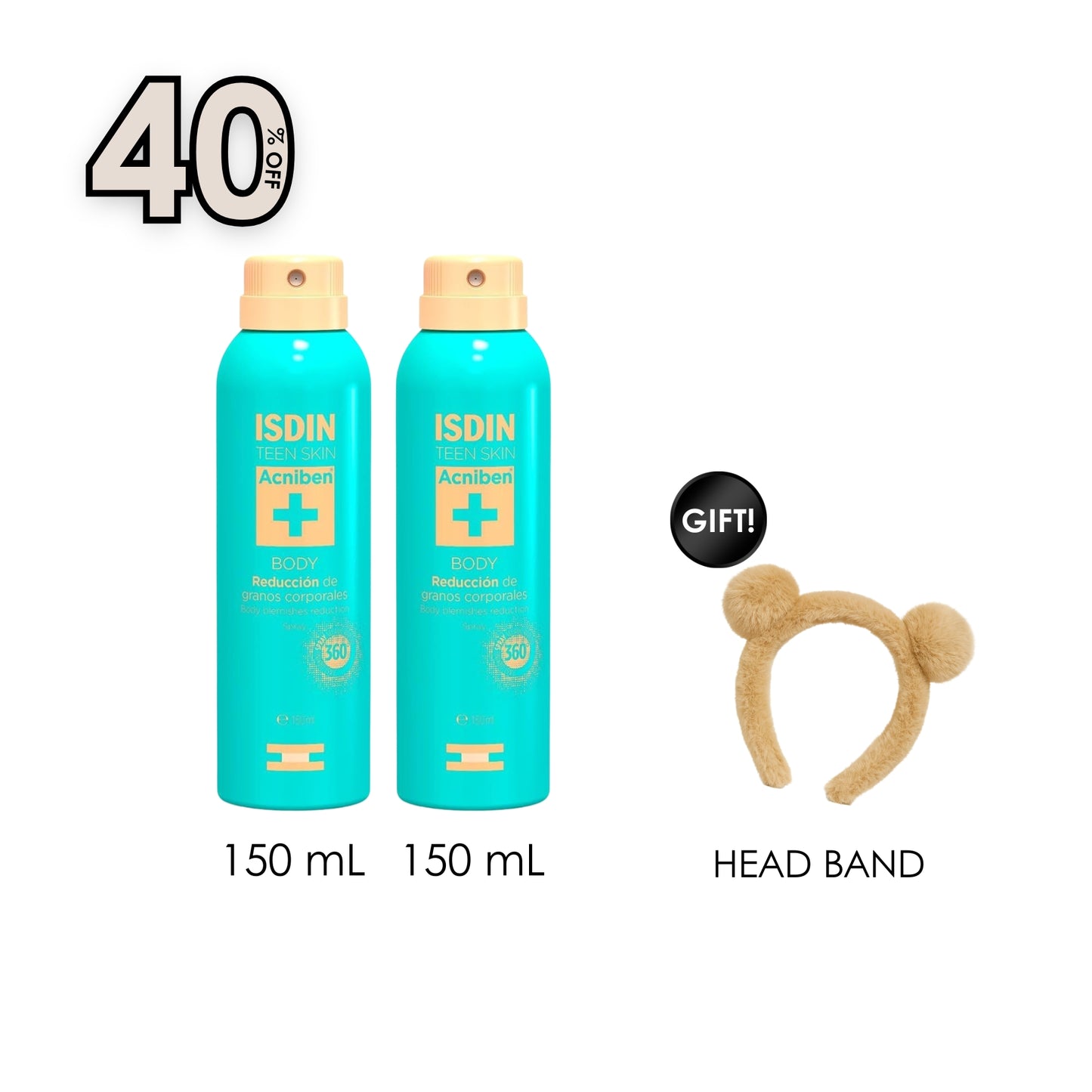 Acniben Body Spray 150 ML (x2) + Free Gift Cozy Bear Headband
