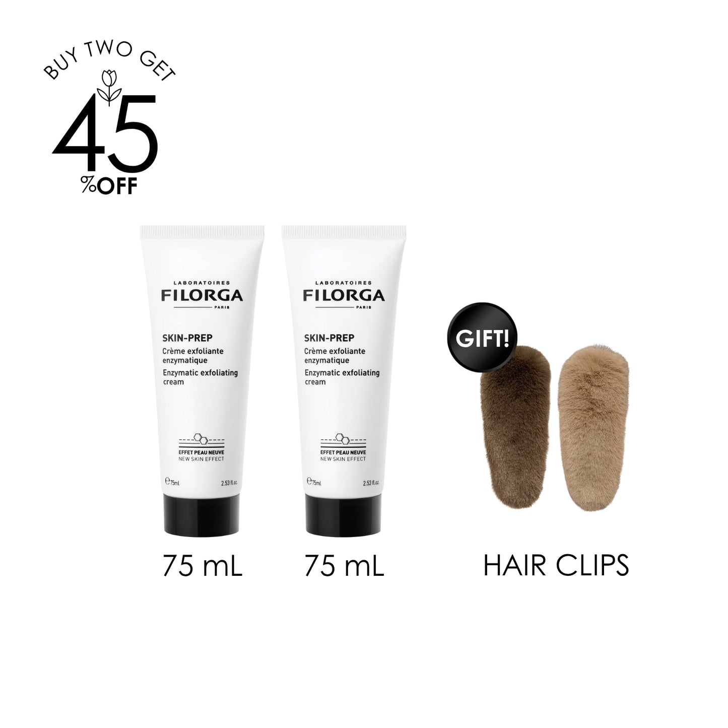 Skin-Prep Enzymatic Exfoliating Cream (x2) + Free Gift Hair Clip