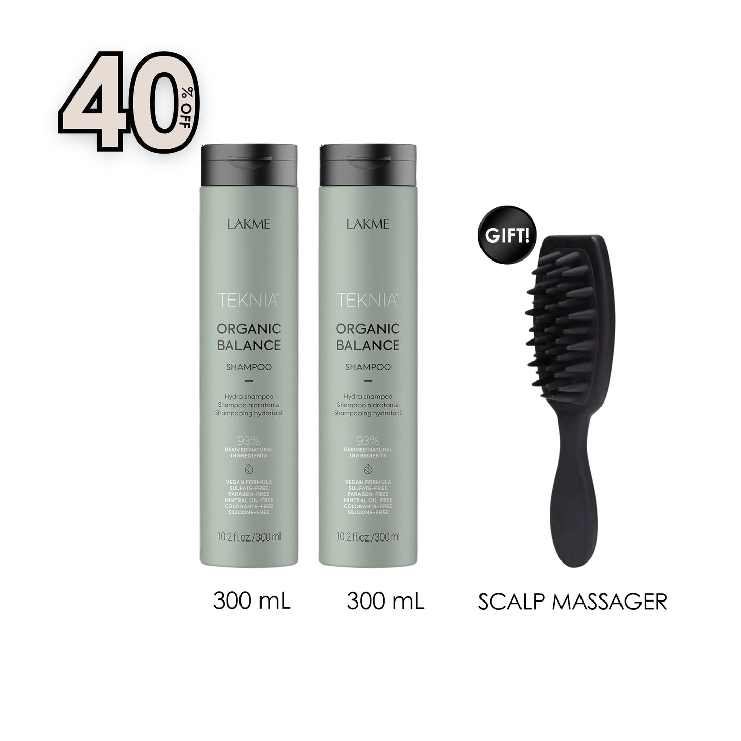 Teknia Organic Balance Shampoo Sulfate-Free 300 ML (x2) + Free Gift Hand-Held Scalp Massager