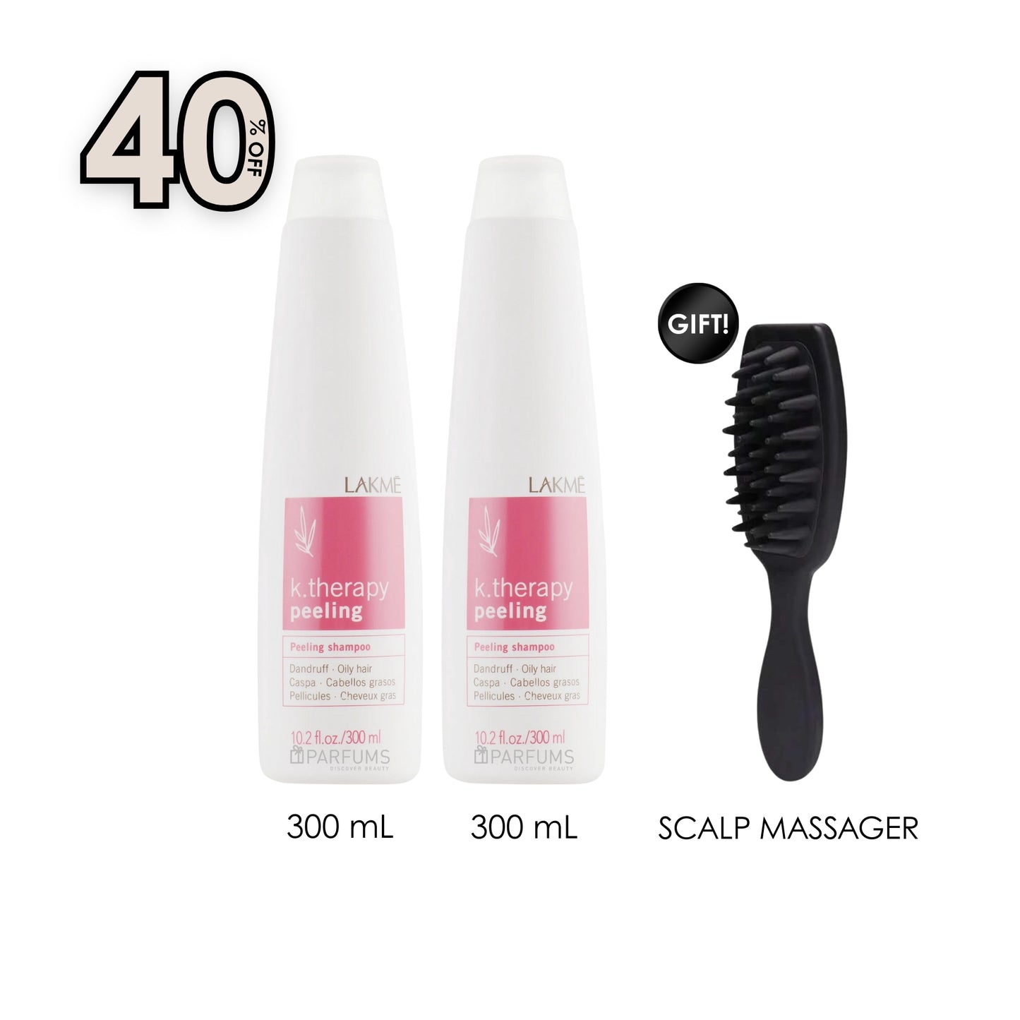 K. Therapy Peeling Shampoo for Dandruff/Oily Hair 300 ML (x2) + Free Gift Hand-Held Scalp Massager