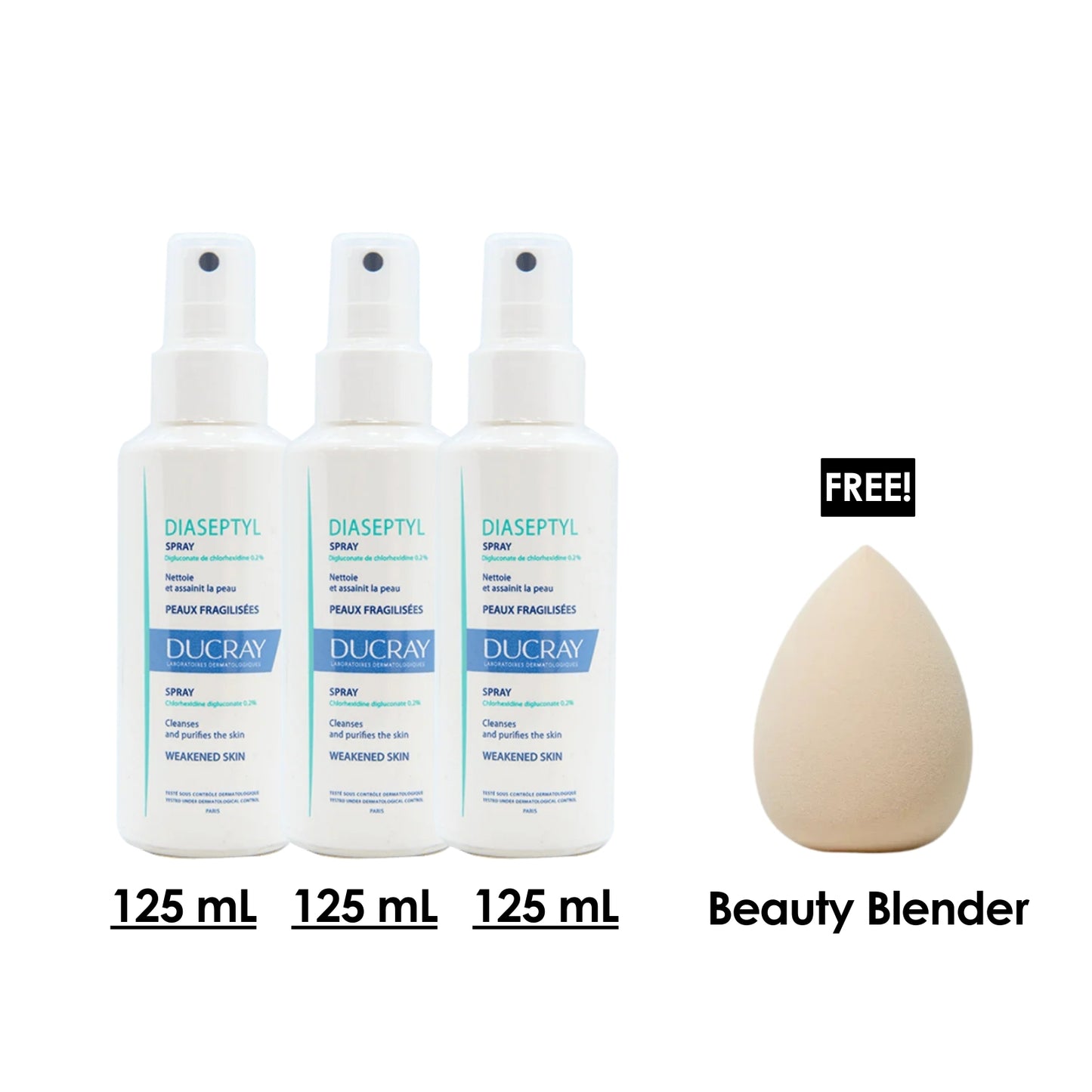 2 x Ducray Diaseptyl Spray 0.2% + Free Beauty Blender