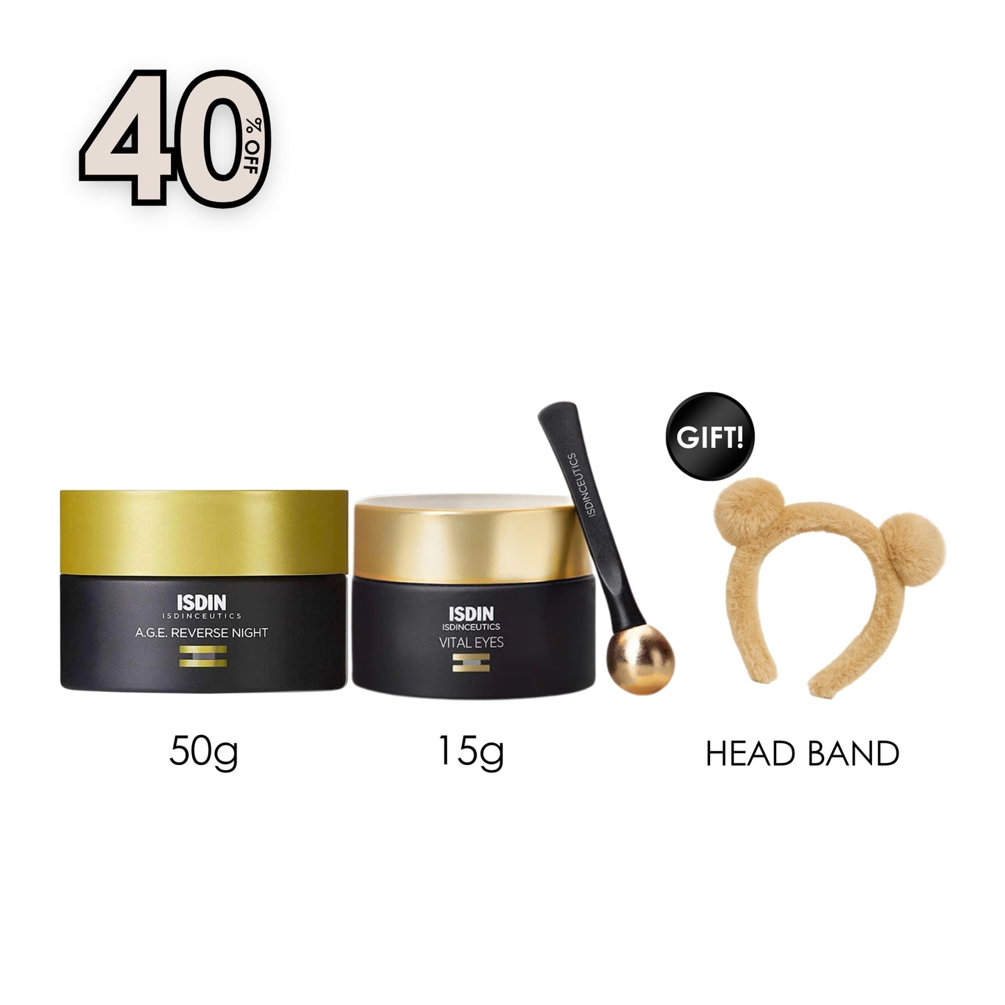 Isdinceutics A.G.E. Reverse Night + Vital Eyes Eye Cream 15 G + Free Gift Cozy Bear Headband