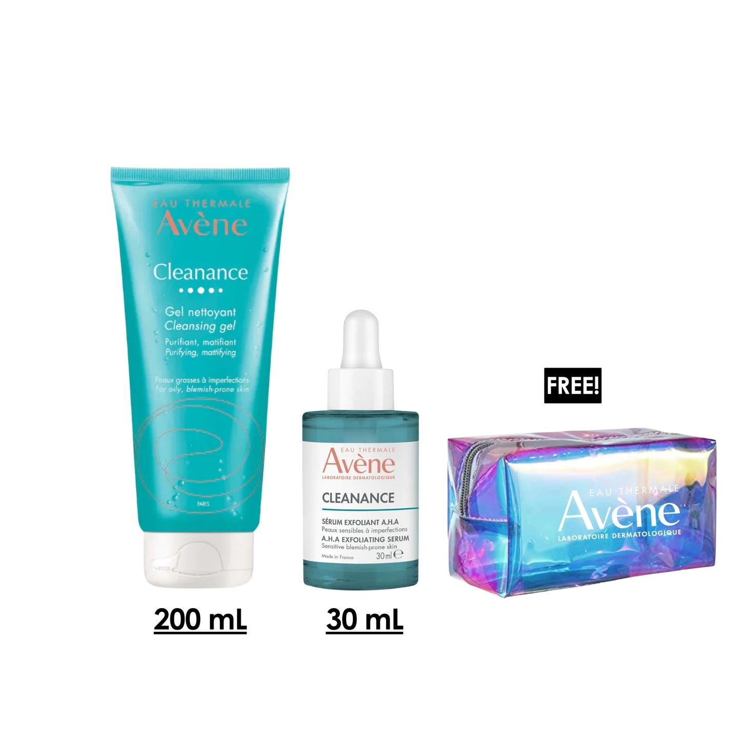 Cleanance Acne Cleanser Gel For Oily Skin 200 ML + Cleanance Exfoliating AHA Serum + Free Pouch