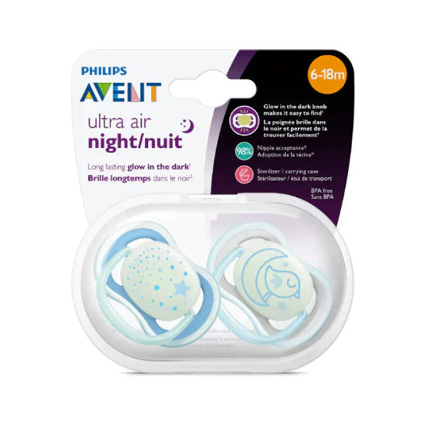2 Ultra Air Night Soothers 6-18M - Boy