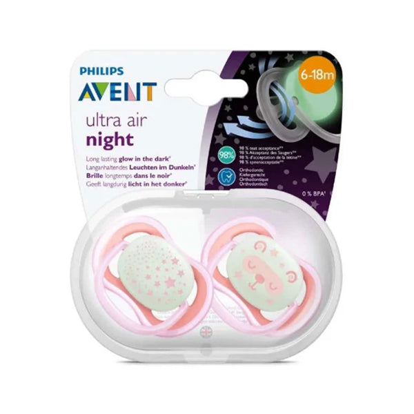 2 Ultra Air Night Soothers 6-18M - Girl