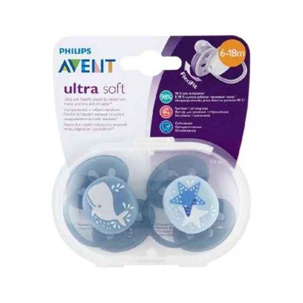 2 Ultra Soft Deco Soothers 6-18M - Boy