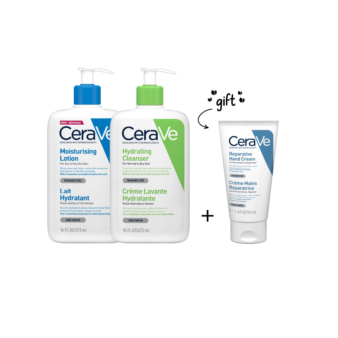 Moisturising Lotion 473 ML + Hydrating Cleanser 473 ML + Free Hand Cream 50 ML