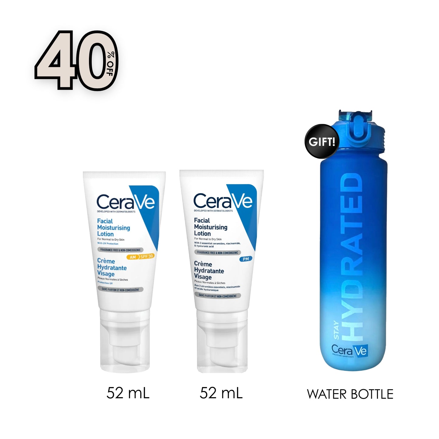 AM Facial Moisturizing Lotion SPF 30 + PM Facial Moisturizing Lotion + Free Water Bottle