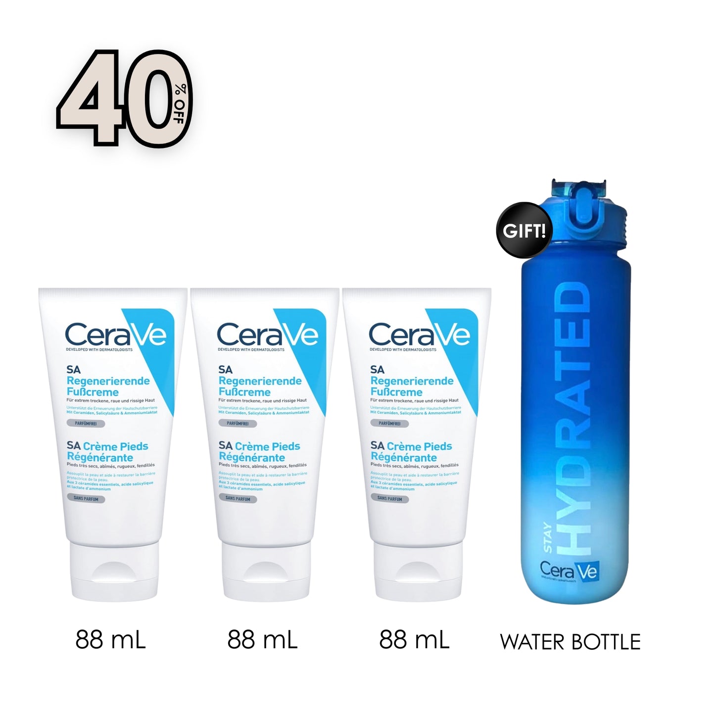 3 x SA Renewing Foot Cream + Free Water Bottle