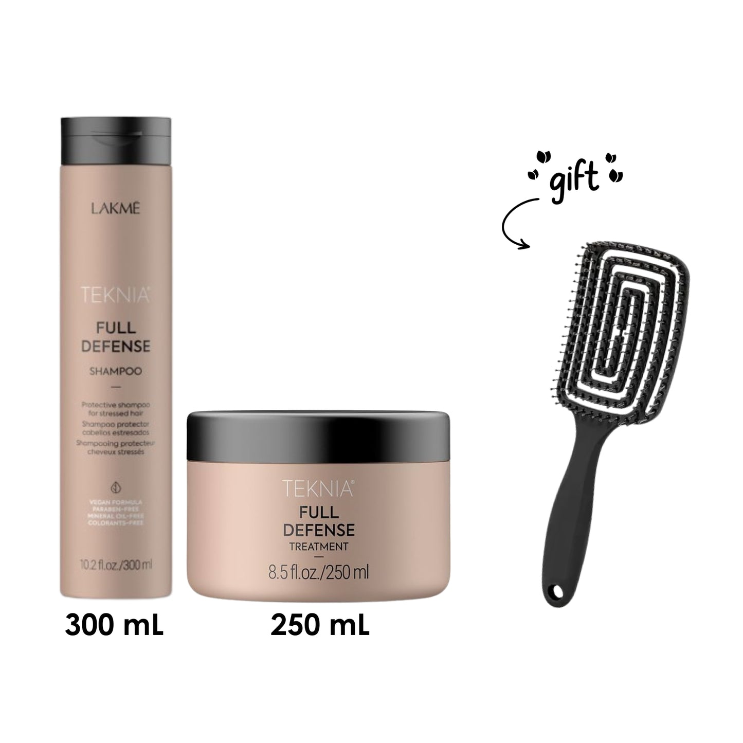 Teknia Full Defense Shampoo 300 ML + Teknia Full Defense Treatment 250 ML + Free Hairbrush