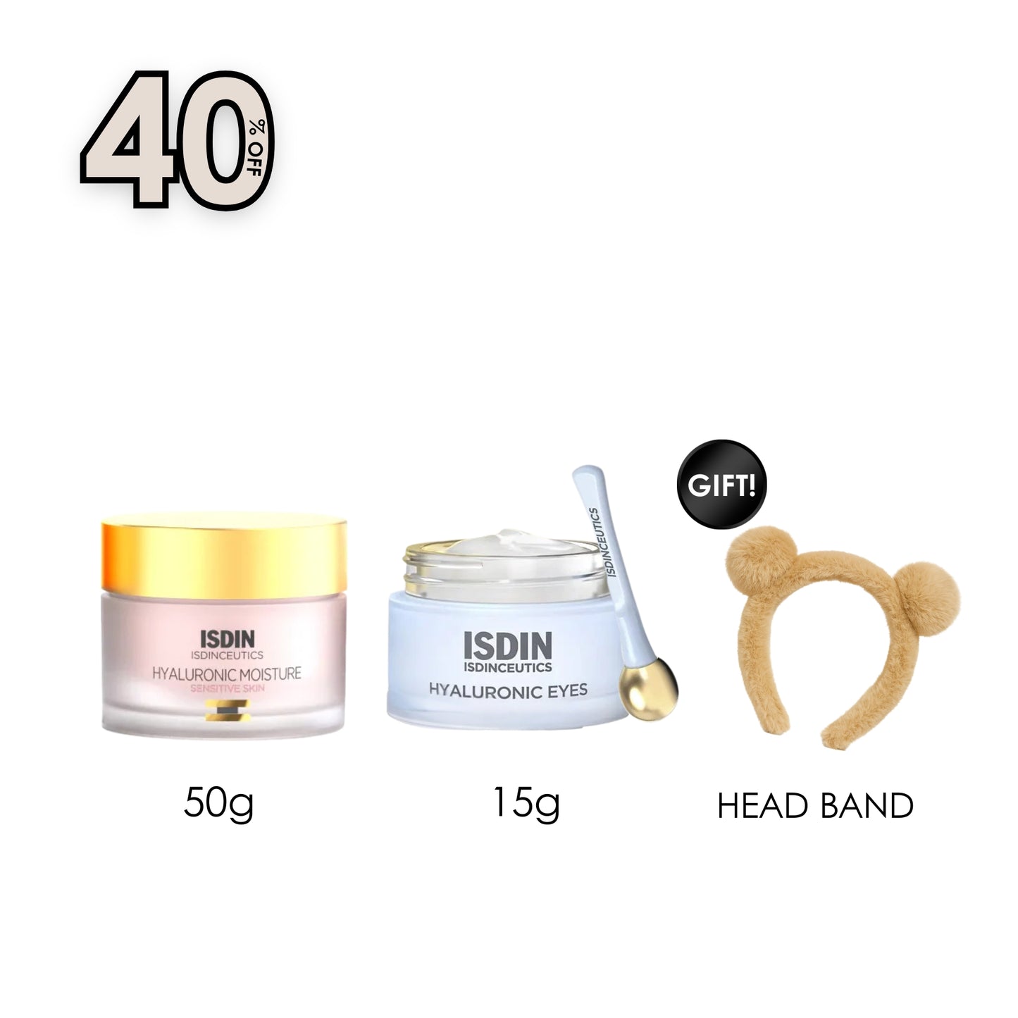 Isdinceutics Hyaluronic Moisture for Sensitive Skin + Hyaluronic Eyes 15 G + Free Gift Cozy Bear Headband