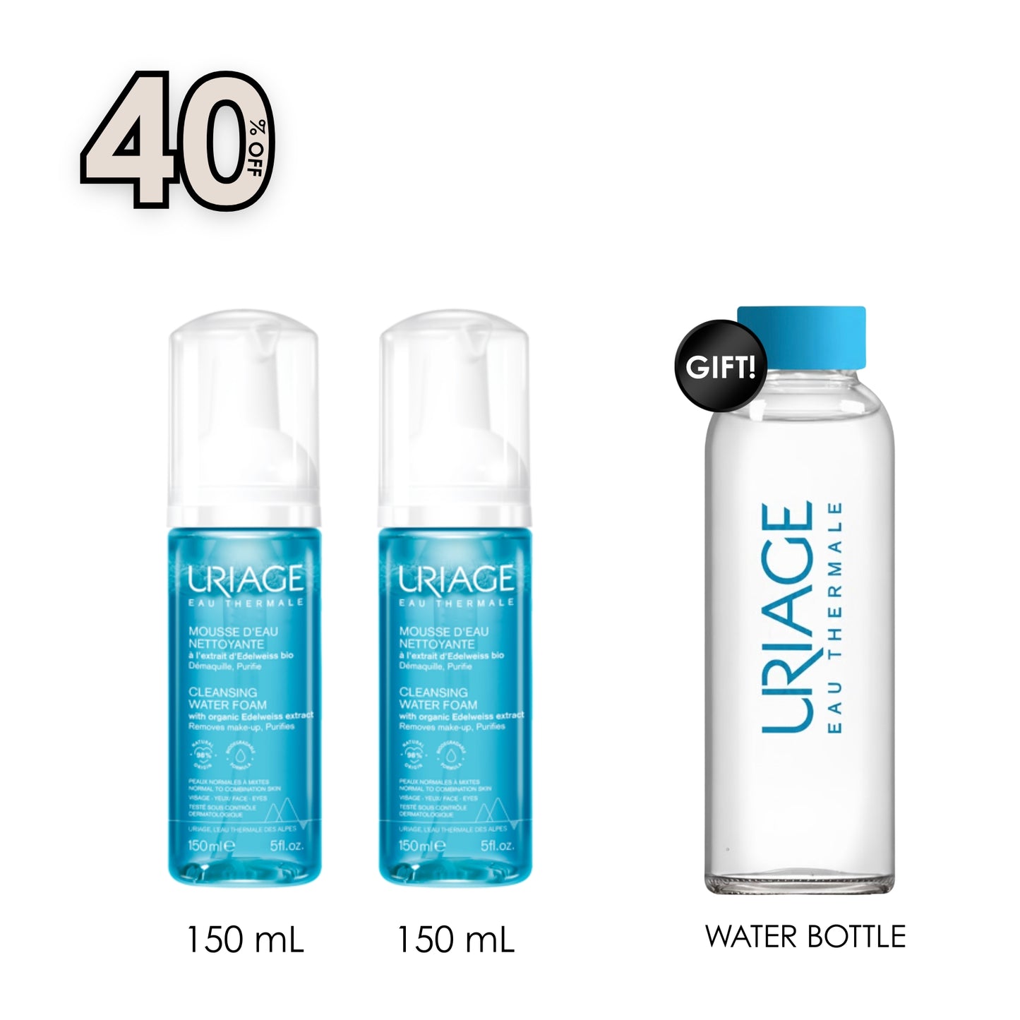 2x Cleansing Make-up Remover Foam - Normal to Oily Skin + Free Stay Hydrated with this Chic Water Bottle