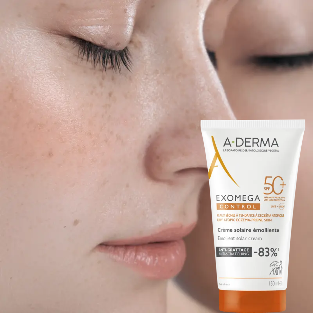 A-Derma Exomega Control SPF50+ Sun Cream 150ml + 2 FREE Exomega Shower Oils 25mL & Pouch