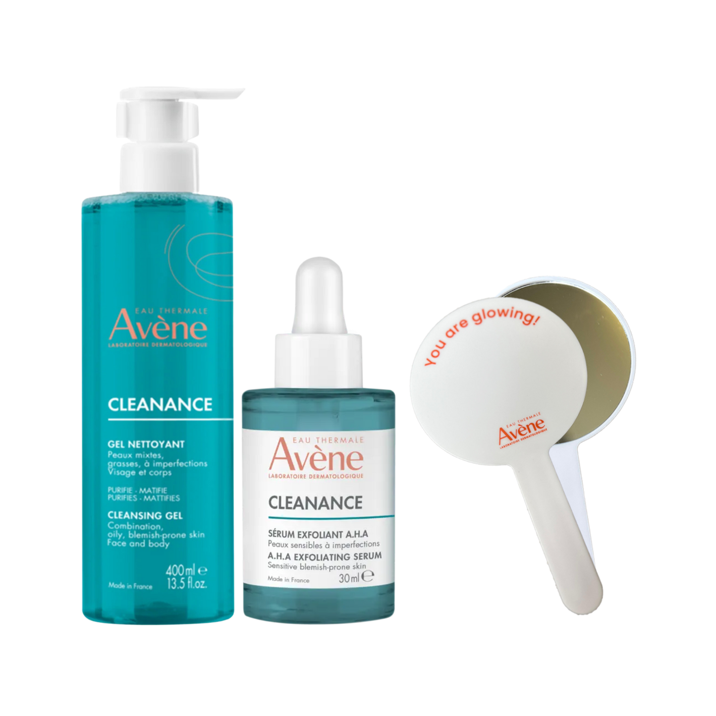 Cleanance Acne Cleanser Gel For Oily Skin 400 ML + Cleanance Exfoliating AHA Serum + Free Mirror