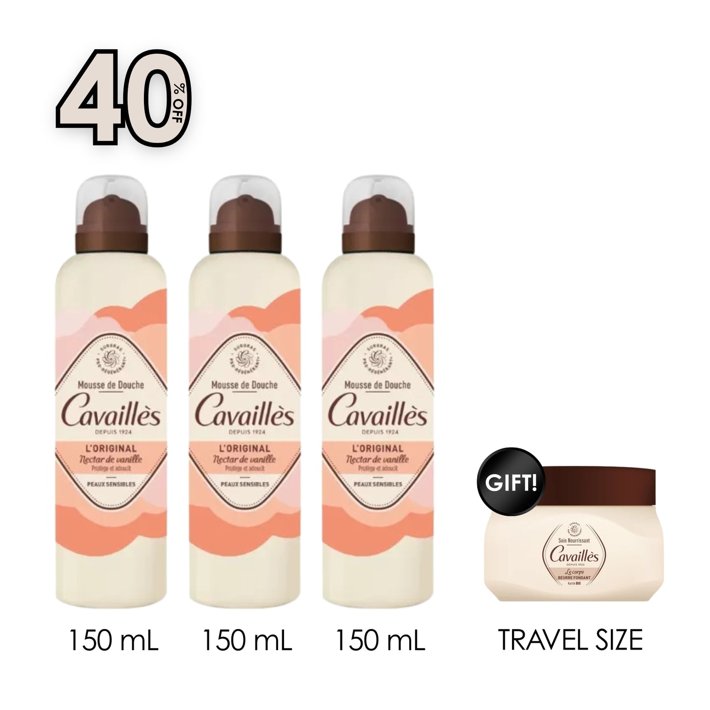 3x Original Shower Foam With Vanilla Notes - Sensitive Skin + Free The Body Nourishing Melting Butter