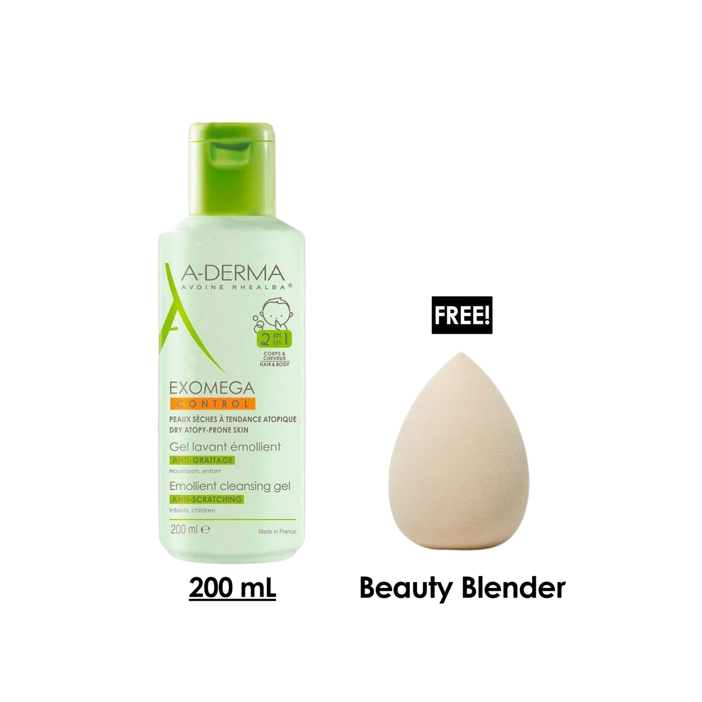 Exomega Control Emollient Cleanser 200 ML + Free Beauty Blender