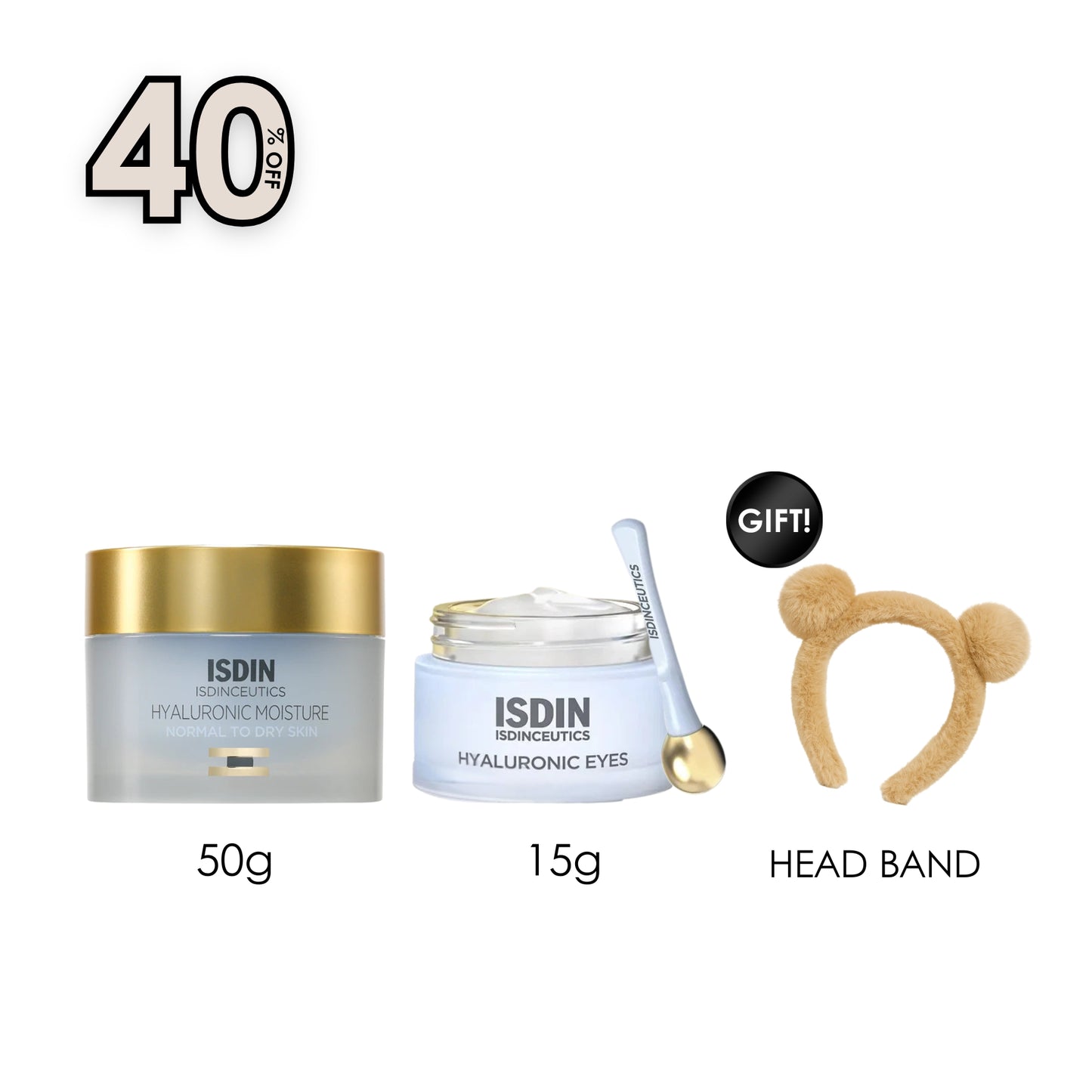 Isdinceutics Hyaluronic Moisture for Normal to Dry Skin + Hyaluronic Eyes 15 G + Free Gift Cozy Bear Headband