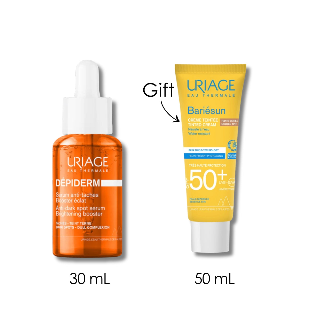 Dépiderm Anti-Dark Spot Serum Brightening Booster 30 ML + Free Bariésun Tinted Golden Cream