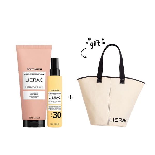 Lierac Body-Nutri The Resurfacing Scrub + Lierac Sunissime Melting Sun Body Milk Spf30 + Free Gift