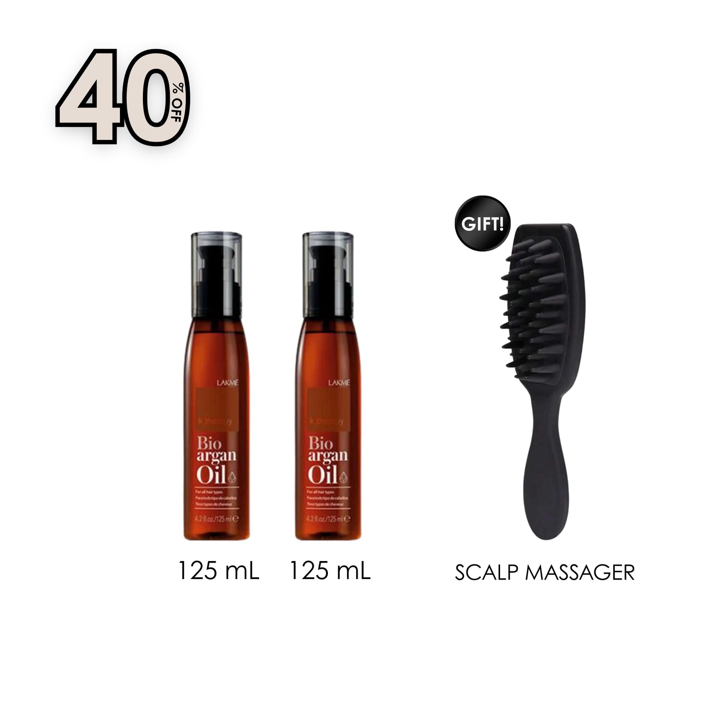 K. Therapy Bio Argan Oil 125 ML (x2) + Free Gift Hand-Held Scalp Massager