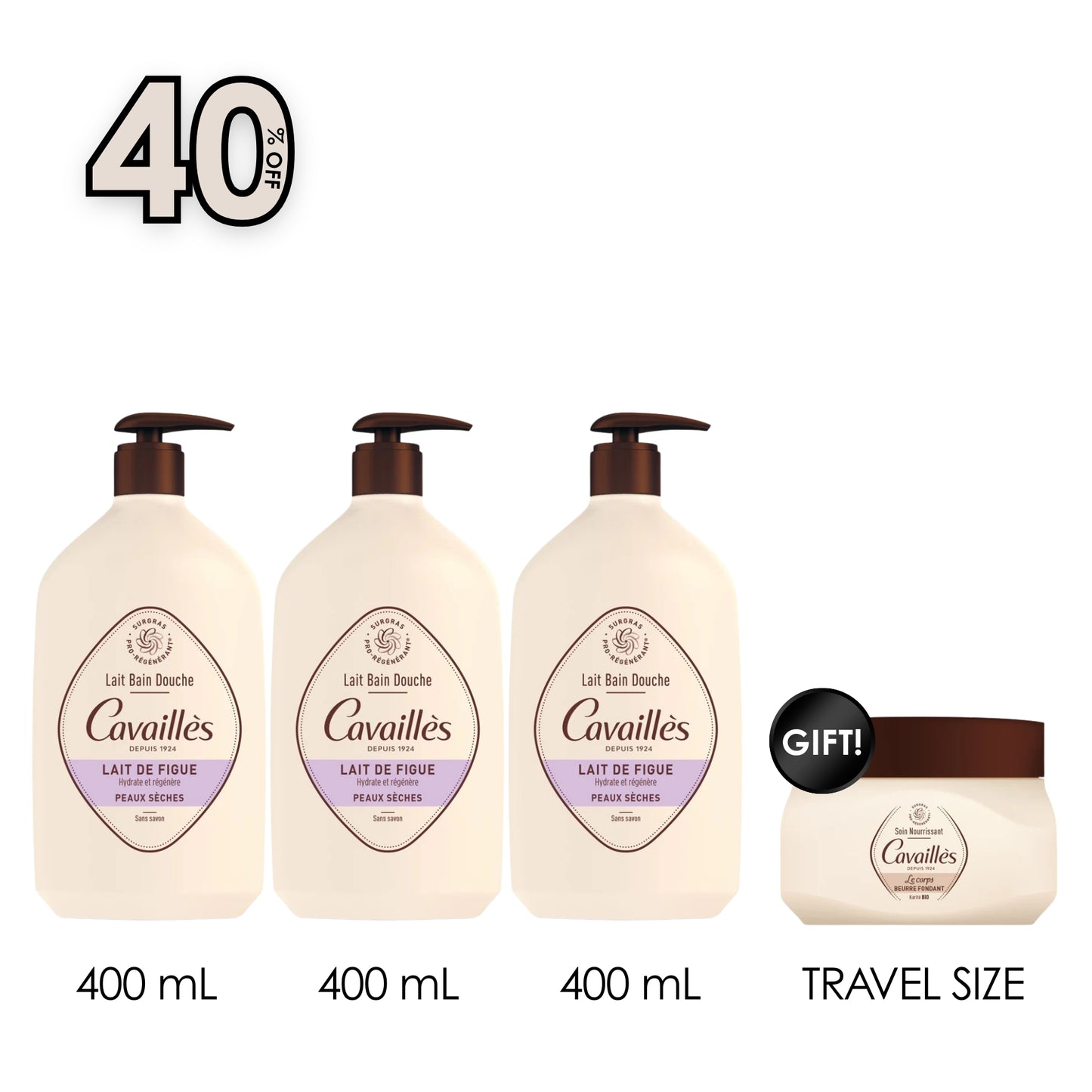 3x Fig Milk Bath & Shower Milk - Dry Skin + Free The Body Nourishing Melting Butter