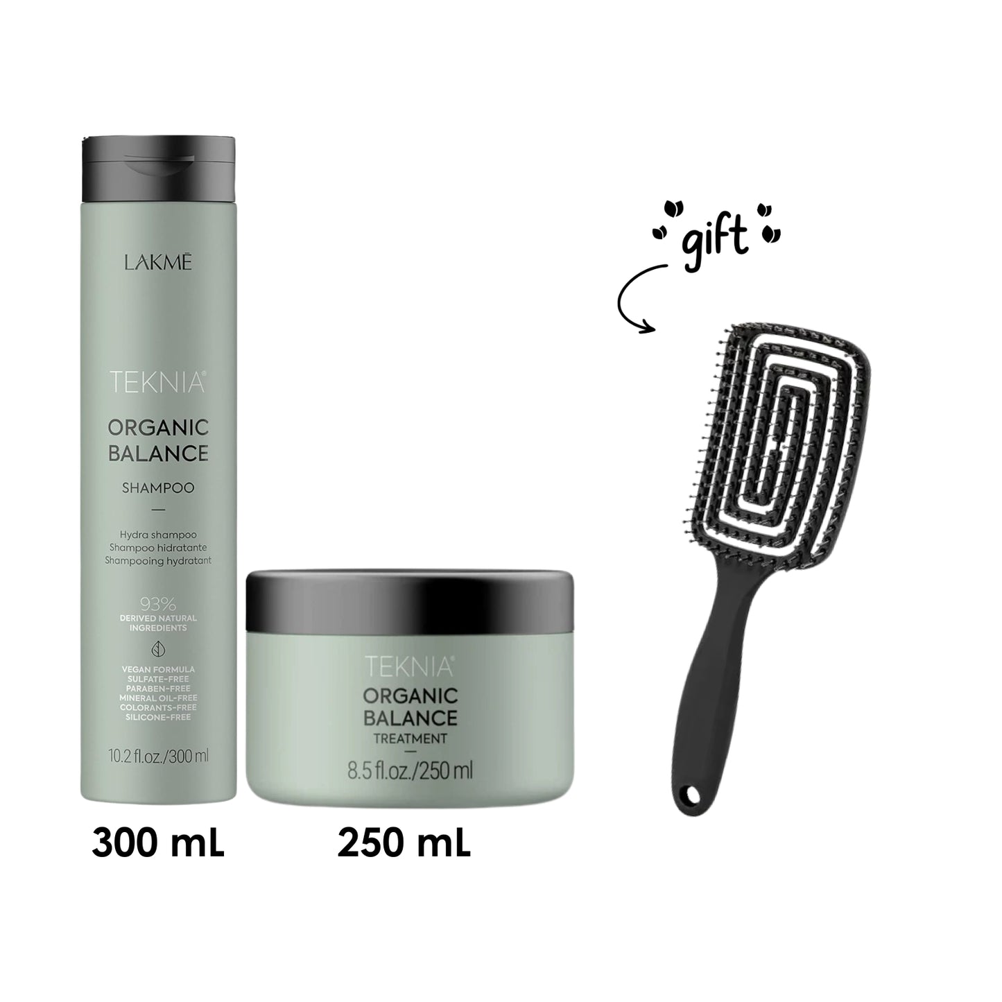Teknia Organic Balance Shampoo Sulfate Free 300 ML + Teknia Organic Balance Treatment 250ML + Free Hairbrush