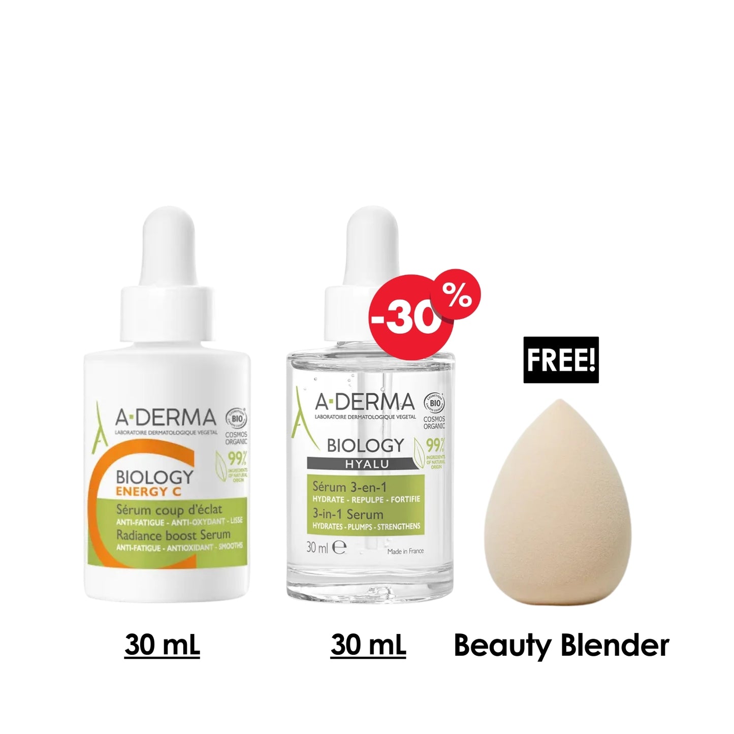 Biology Energy C Serum Coup D'Eclat +Biology Hyalu 3 in 1 Serum + Free Beauty Blender