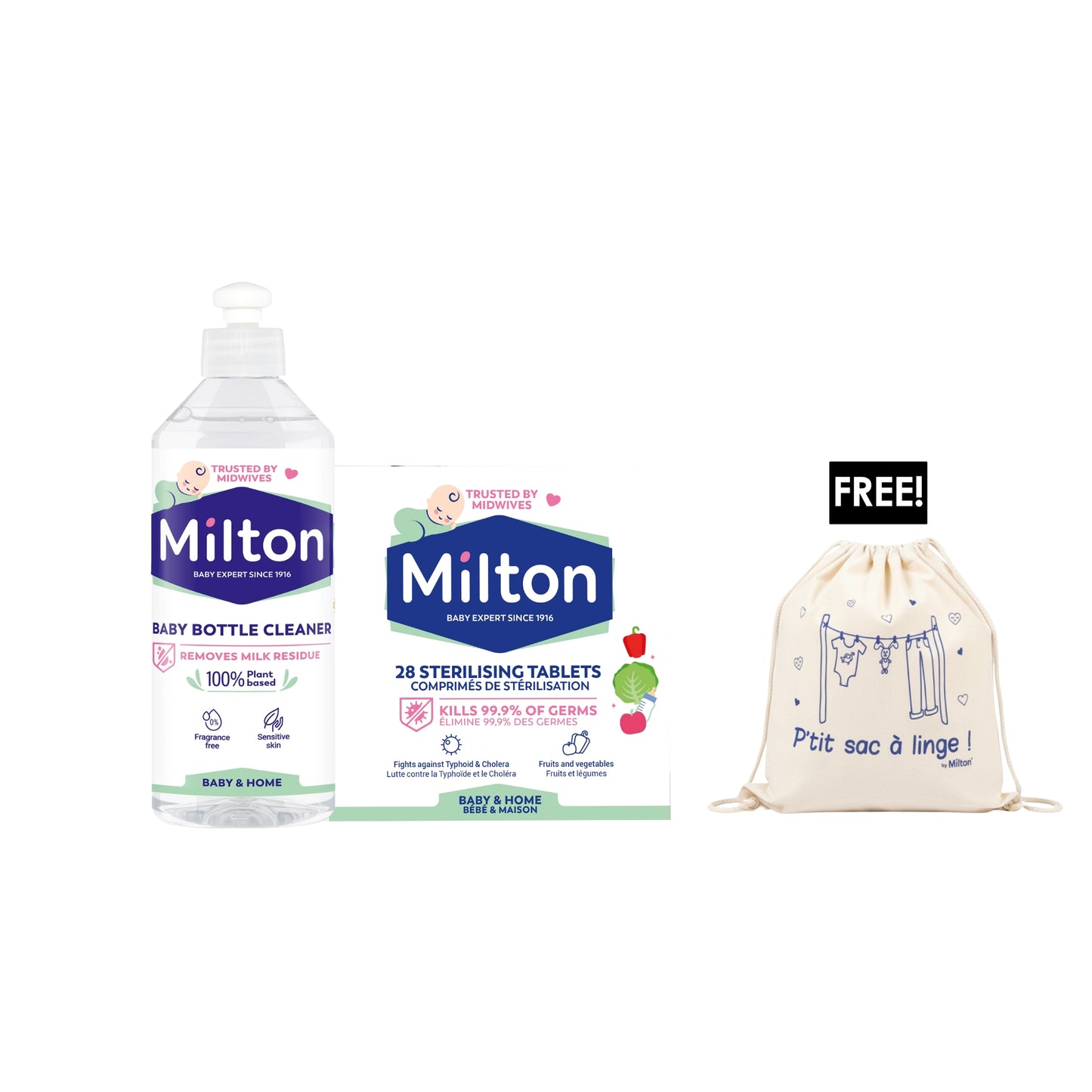 Baby Bottle Cleaner + Sterilizing Tablets X28 + Free Bag