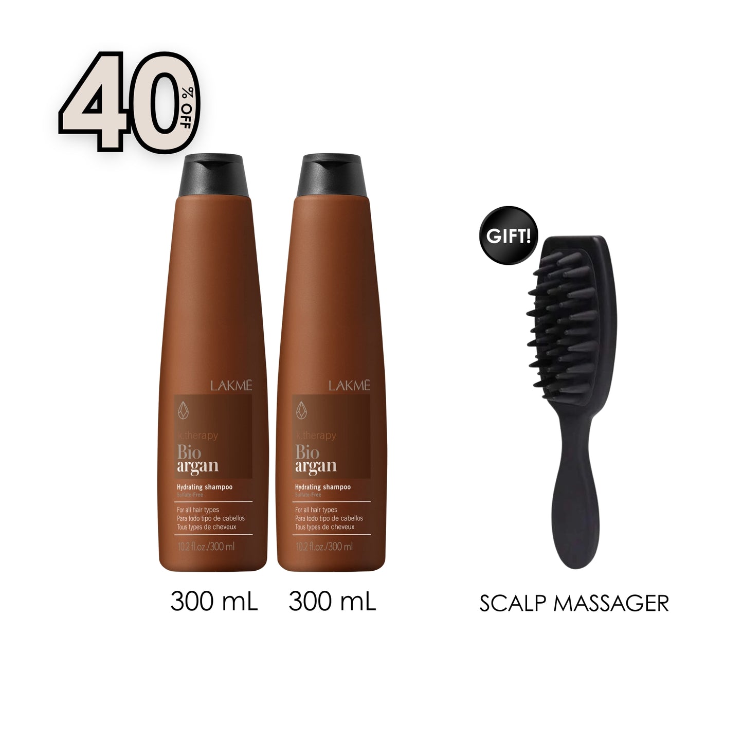 K. Therapy Bio Argan Hydrating Shampoo 300 ML (x2) + Free Gift Hand-Held Scalp Massager