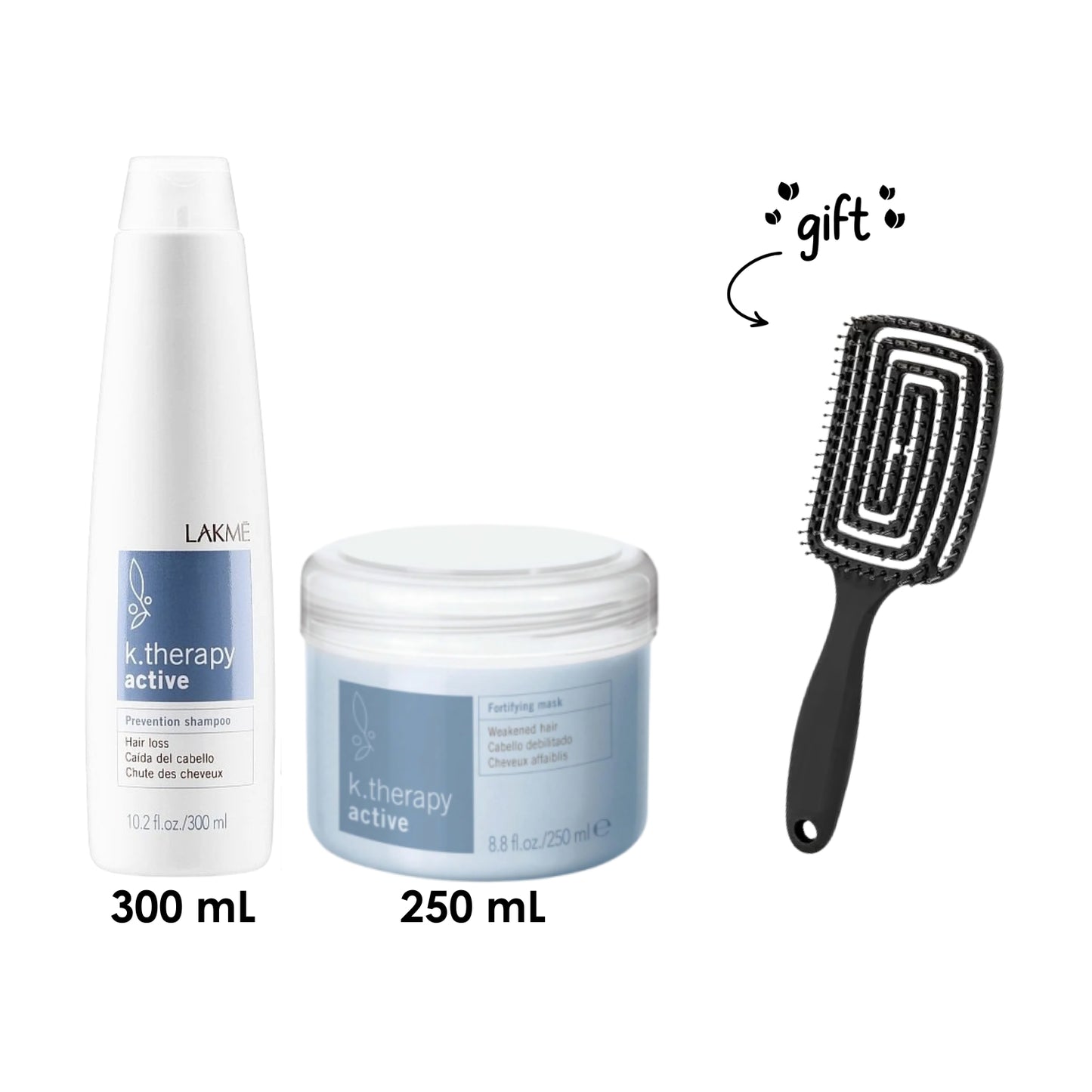 K. Therapy Active Hair Loss Shampoo 300 ML + K.therapy Active Fortifying Mask 250 ML + Free Hairbrush