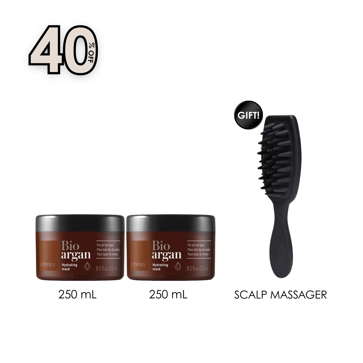 K. Therapy Bio Argan Hydrating Mask 250 ML (x2) + Free Gift Hand-Held Scalp Massager