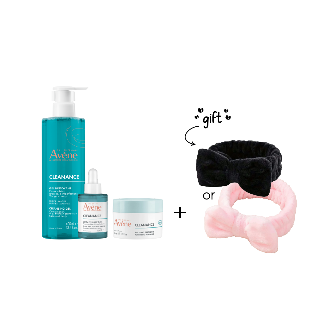 Avène Cleanance Acne Cleanser Gel For Oily Skin + Cleanance Aqua-Gel + Cleanance Exfoliating AHA Serum + Free Gift