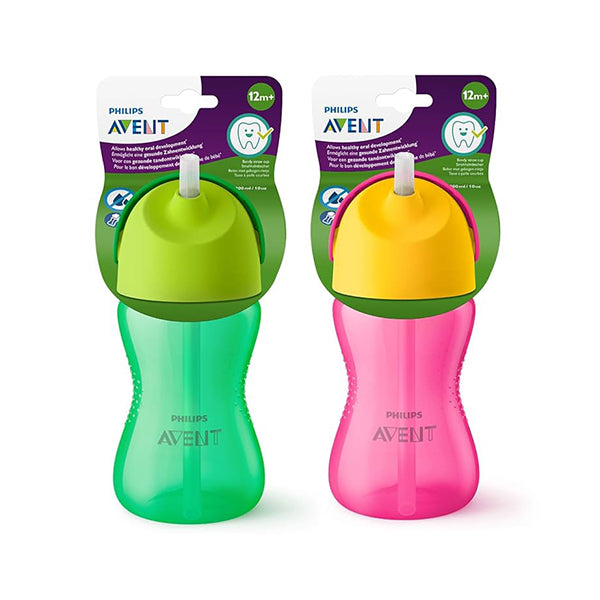 Bendy Straw Cup 300ml 12m+. Green-Light Green. and Pink-Yelow