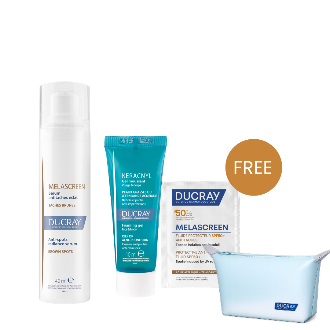 Buy Melascreen Anti-Spots Radiance Serum 40 ML & Get Free Gift - Melascreen Protective Anti-Spot SPF50+ Fluide 3mL + Gift - Keracnyl Foaming Gel 15 Ml + Gift - Ducray Pouch
