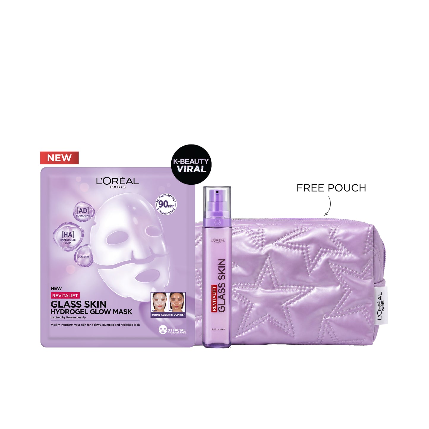 Buy Revitalift Filler Glass Skin Liquid Cream 50 ML + Revitalift Filler Hydrogel Glow Mask Single Pack & Get Free Gift - Purple Star Pouch