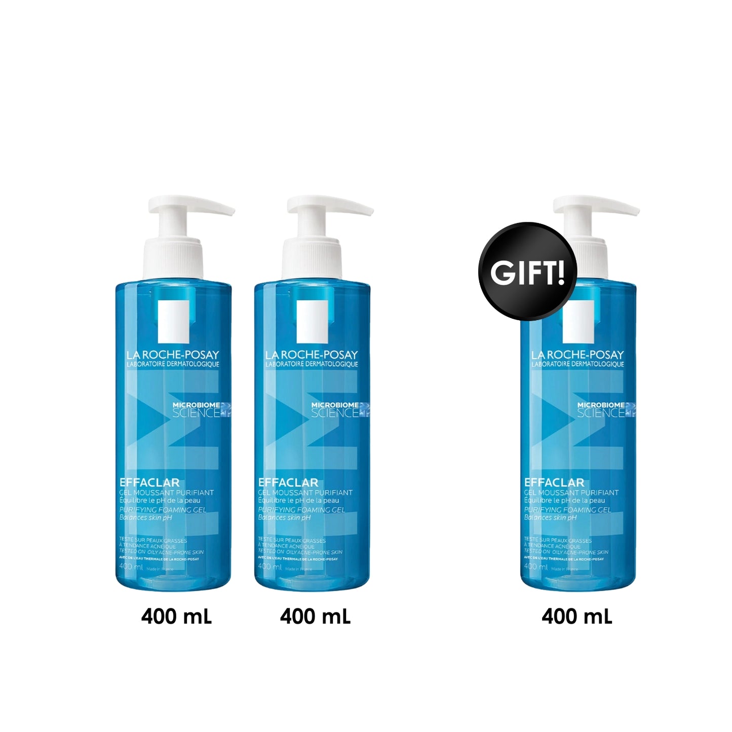 3 x Effaclar Purifying Foaming Gel for Oily Sensitive Skin 400 ml