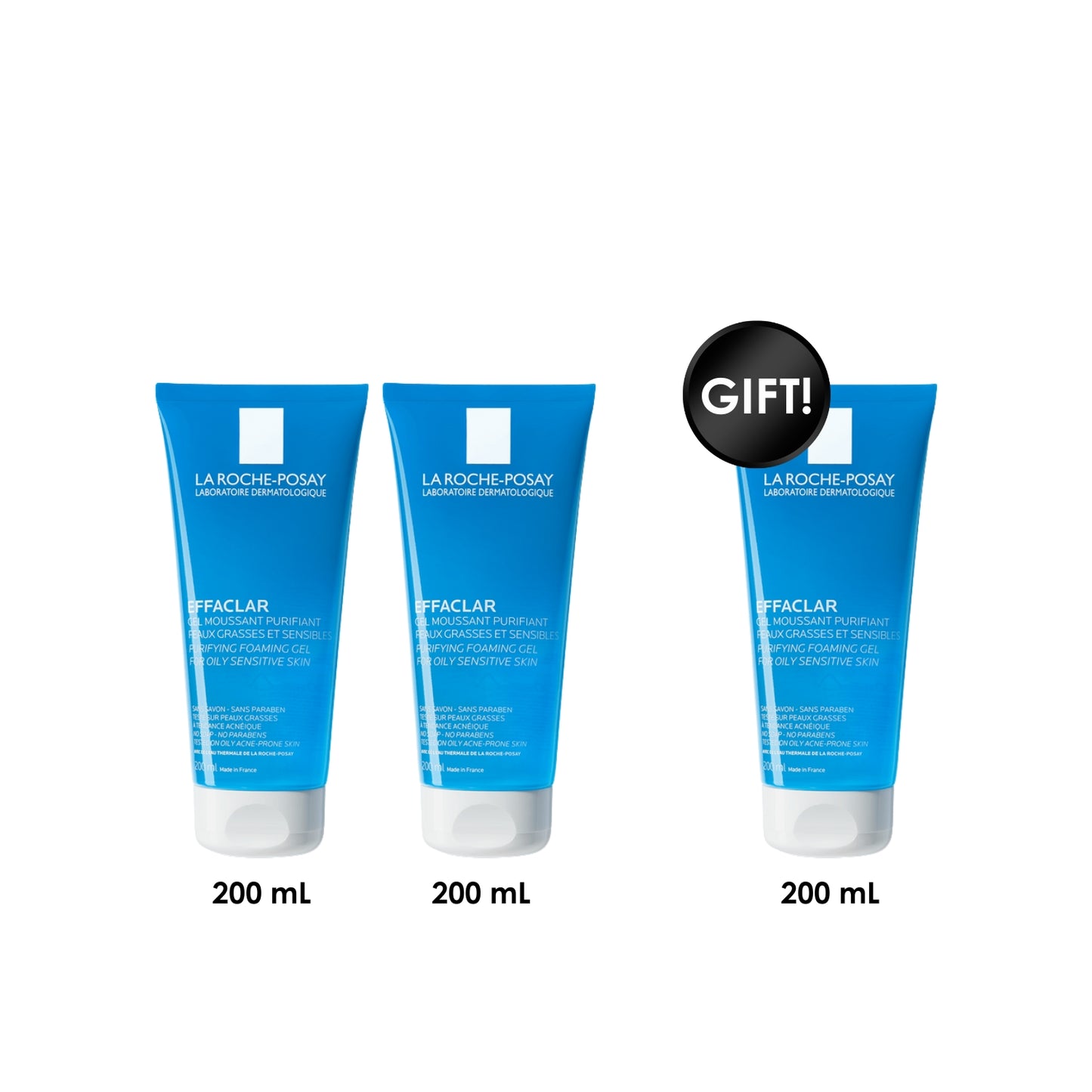 3 x Effaclar Purifying Foaming Gel for Oily Sensitive Skin 200 Ml
