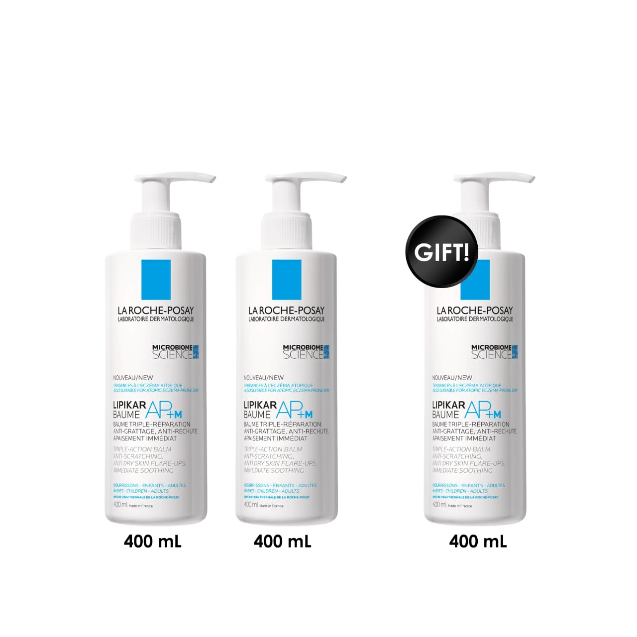 3 x Lipikar Baume Ap+M Moisturizing for Dry and Eczema-Prone Skin