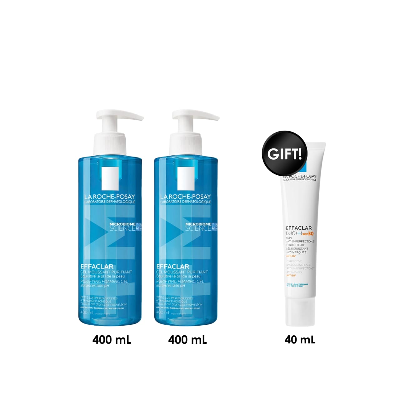 2 x Effaclar Purifying Foaming Gel for Oily Sensitive Skin + Free Effaclar Duo+ SPF30 Acne Treatment Cream for Oily and Acne Prone Skin