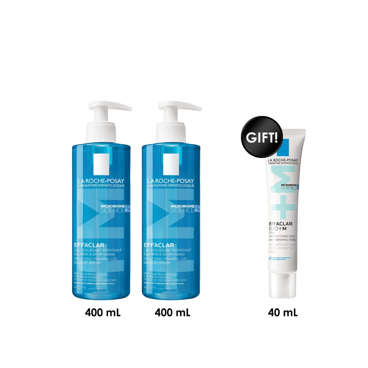 2 x Effaclar Purifying Foaming Gel for Oily Sensitive Skin + Free Effaclar DUO+M Anti-Imperfections Triple Corrective Care