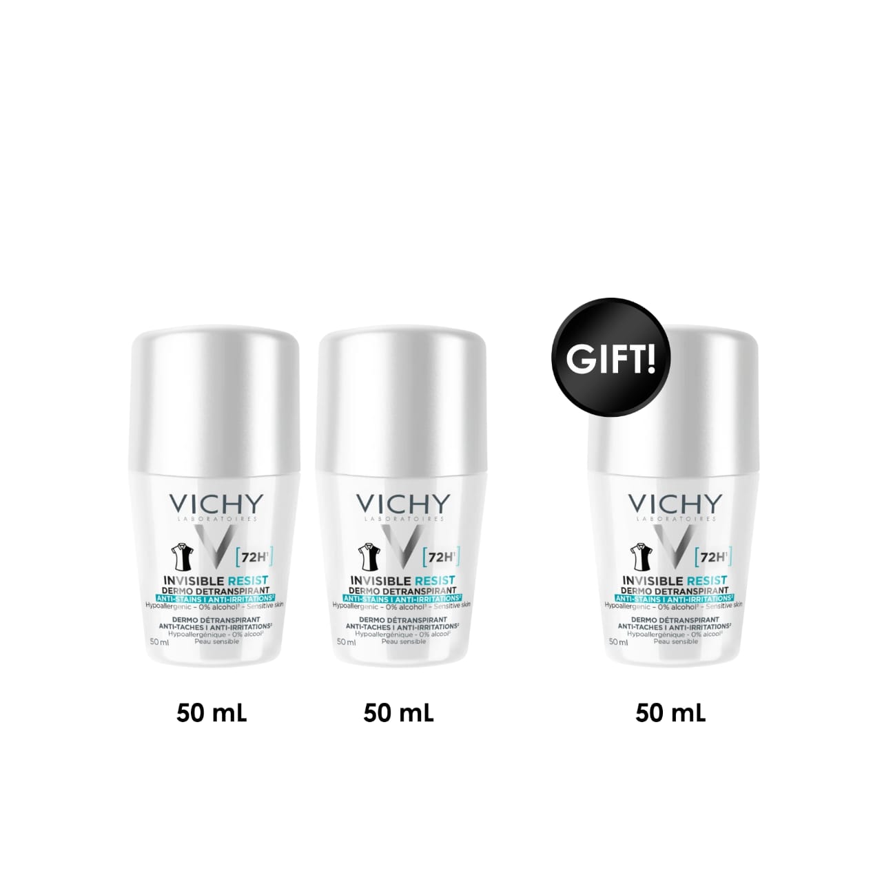 Invisible Resist 72H Anti-Stain Anti-Perspirant Roll-On 3-Pack (2 + 1 Free)