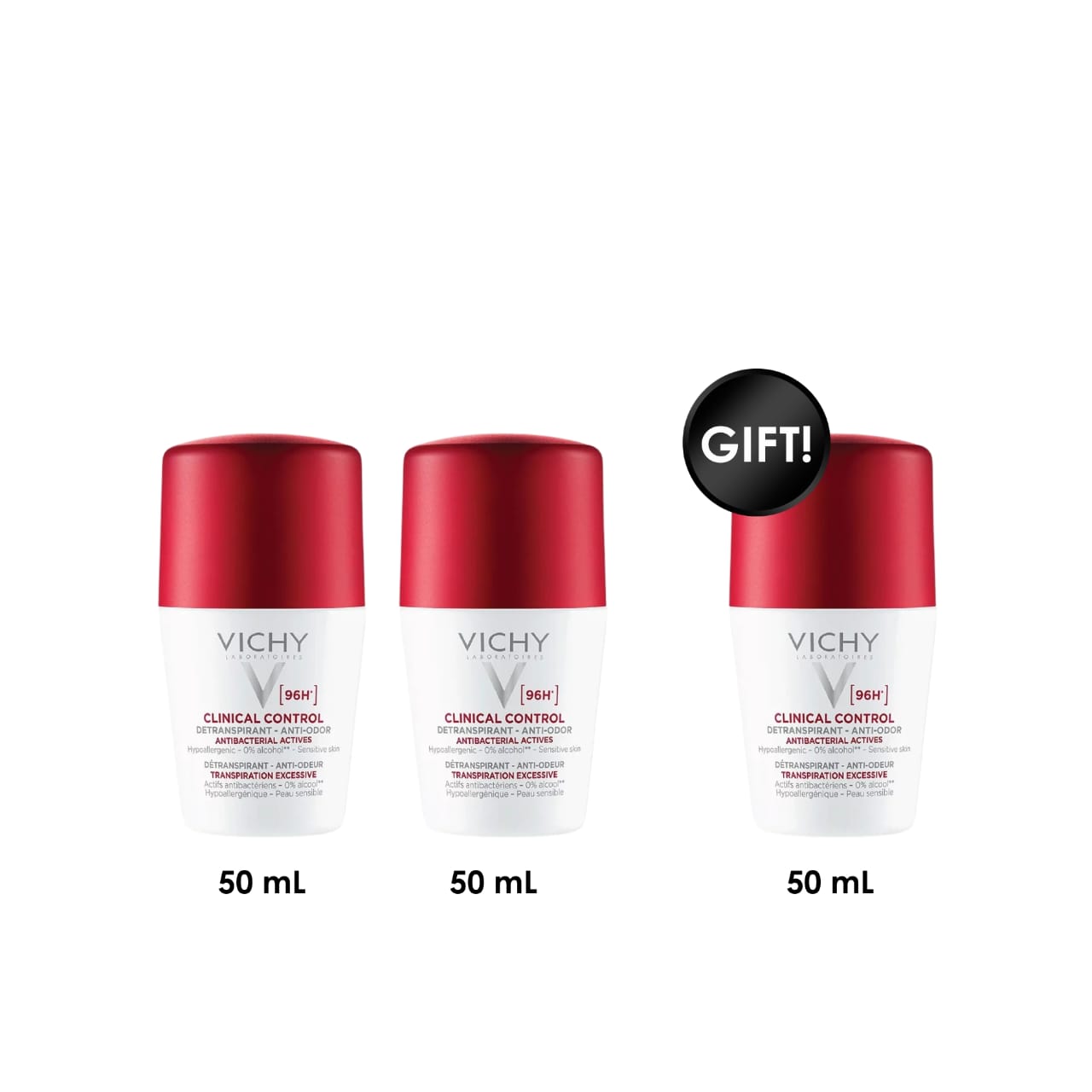 Vichy Clinical Control 96H Deodorant for Women 3-Pack (2 + 1 Free)