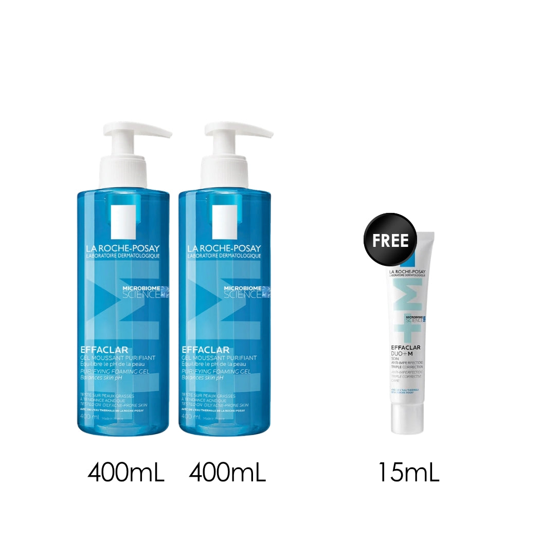 2 x Effaclar Purifying Foaming Gel for Oily Sensitive Skin 400 ML + Free Effaclar Duo+ 15 ML