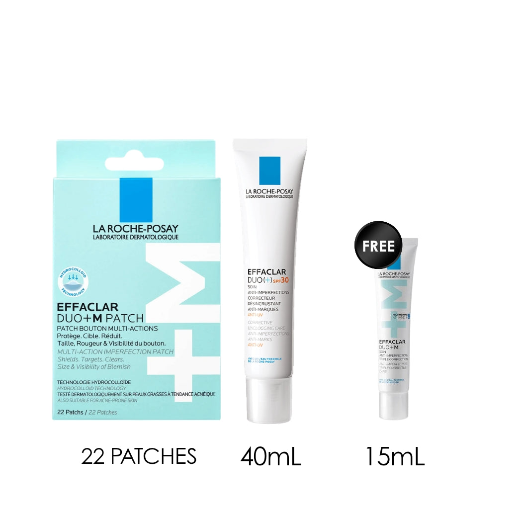 Effaclar Duo+M 3H Spot Patches for Acne Prone Skin | 22 Patches + Effaclar Duo+ SPF30 Acne Treatment Cream for Oily and Acne Prone Skin + Free Effaclar Duo +M 15ML
