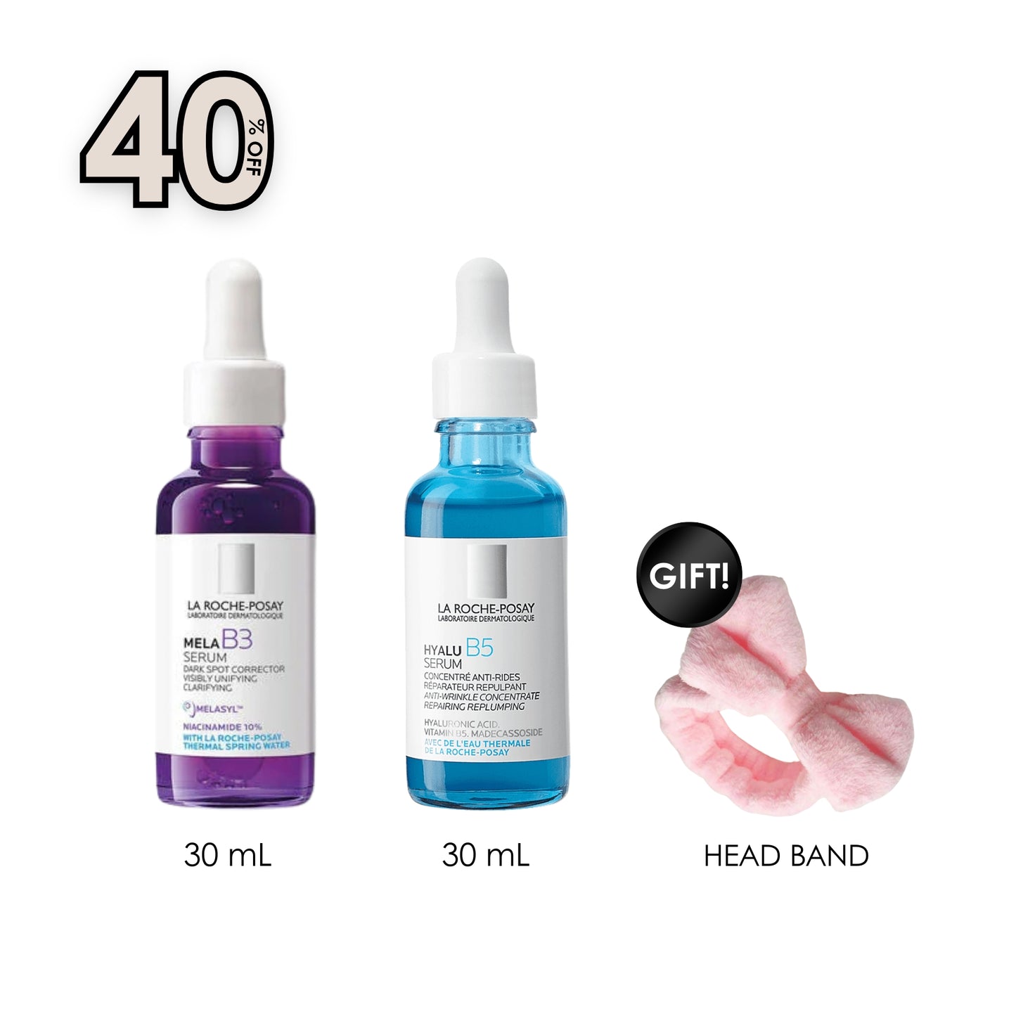 Mela B3 Dark Spot Serum With Melasyl™ + Niacinamide + Hyalu B5 Serum + Free Pink Headband