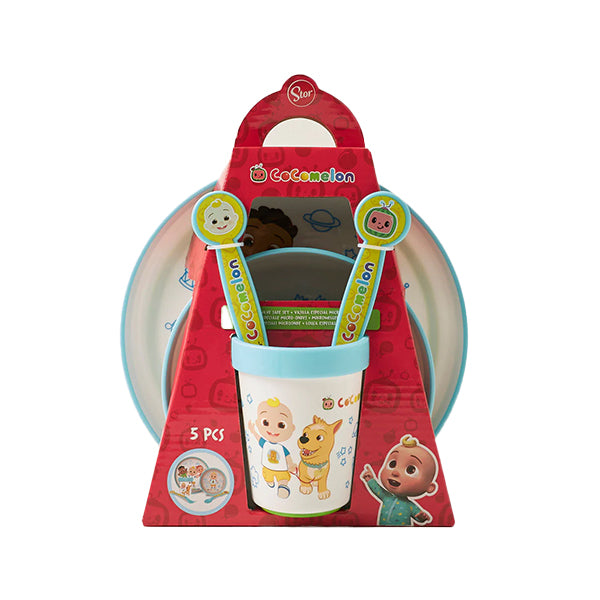 Stor Non-Slip 5 Pcs (Plate + Bowl + Tumbler 250 ML + Cutlery) Cocomelon