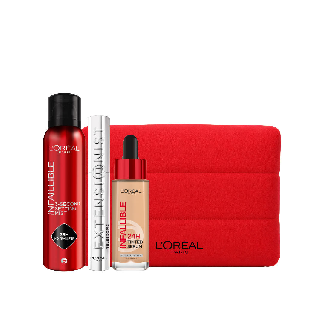 Telescopic Extensionist Mascara Black + Infaillible 24h Tinted Serum + Infallible 3 Seconds Makeup Setting Mist 75ML + Red Infaillible Pouch Free