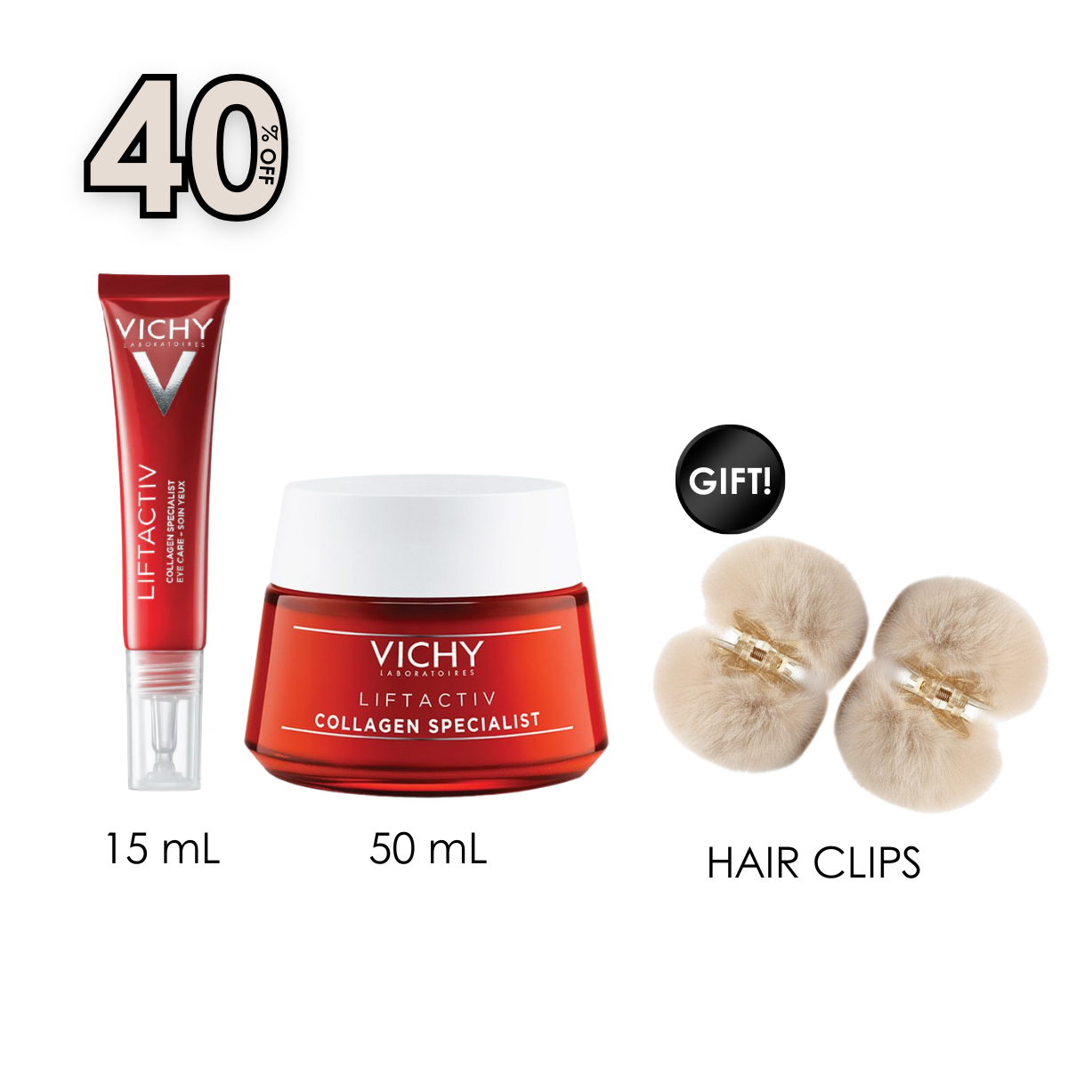 Liftactiv Collagen Specialist Eye Care Cream Anti-Ageing 15 ML + Liftactiv Collagen Specialist Intense Day Cream 50 ML + Free Gift Hair Clips